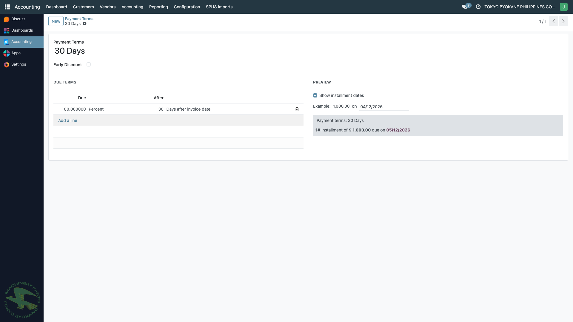 30 Days Payment Term