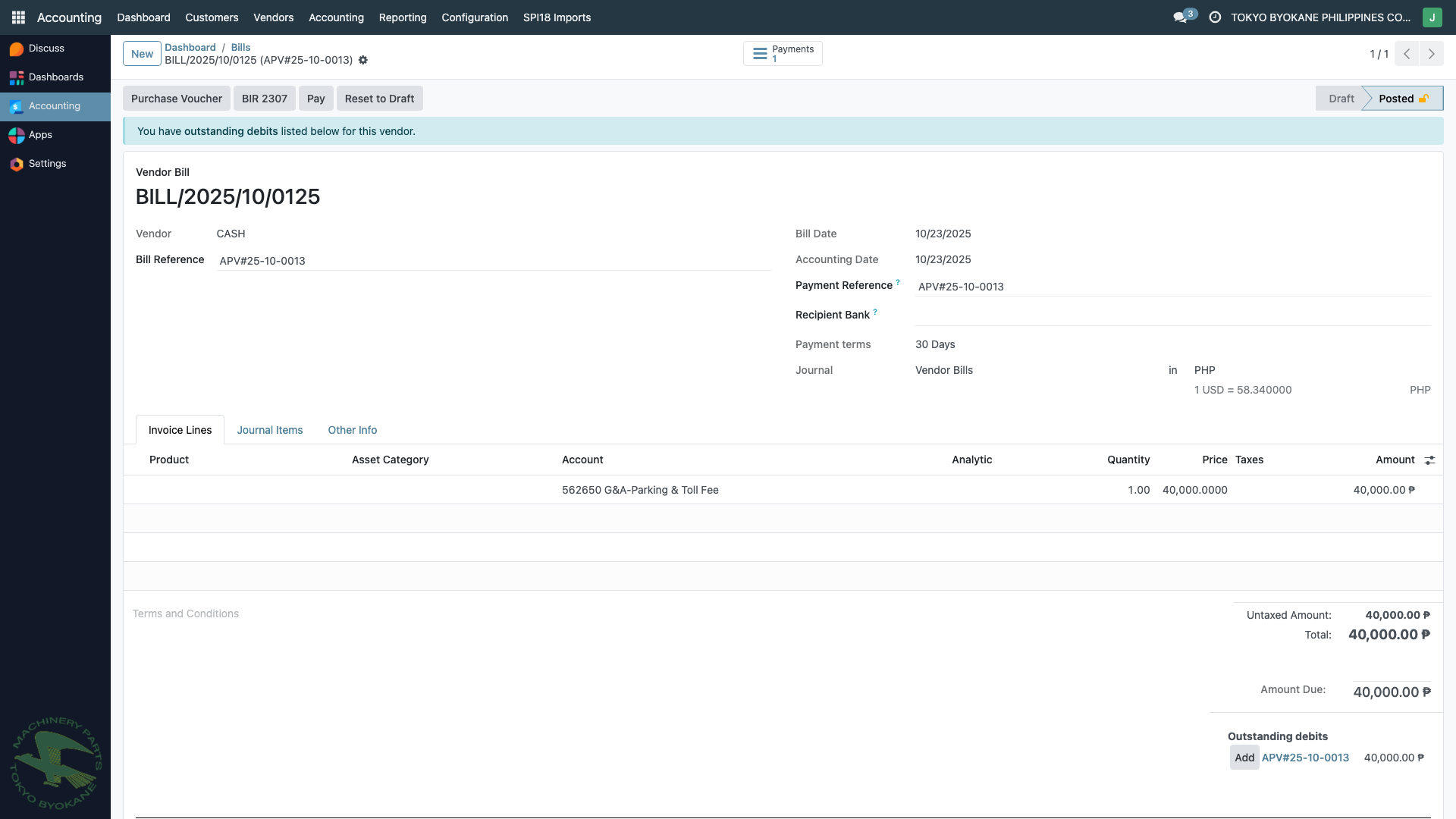 Posted Bill Ready for Payment