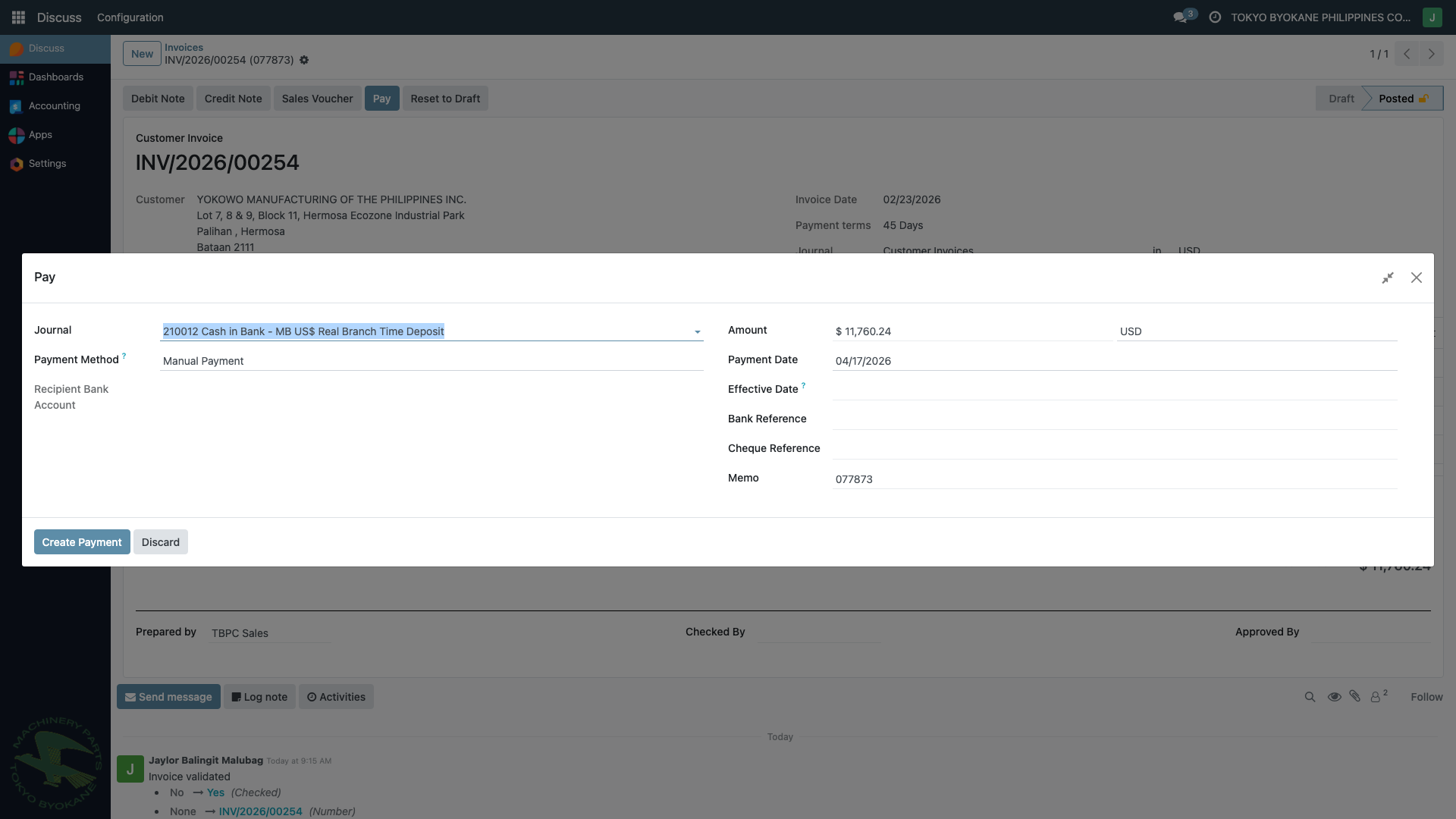 Pay dialog - full amount